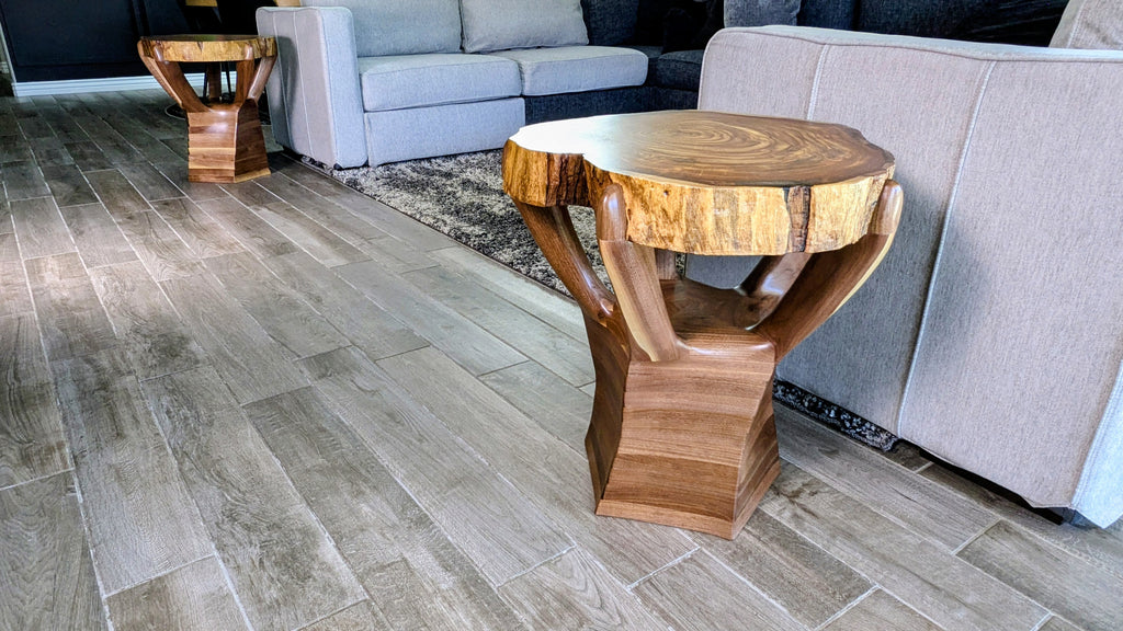 The Twisted Sisters Black Walnut end tables