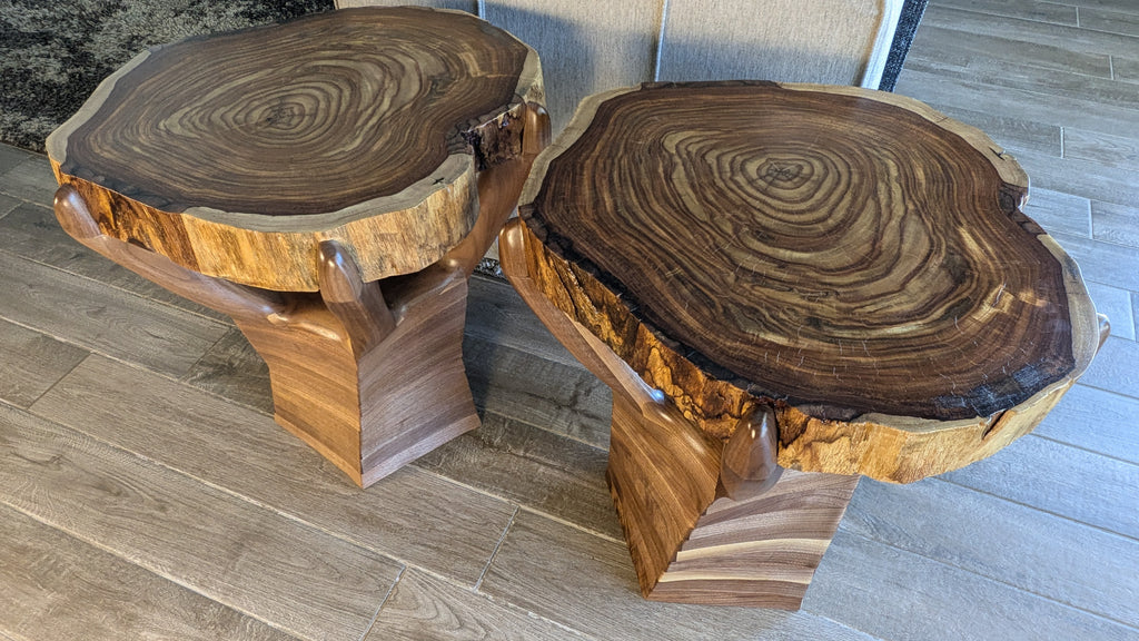 The Twisted Sisters Black Walnut end tables