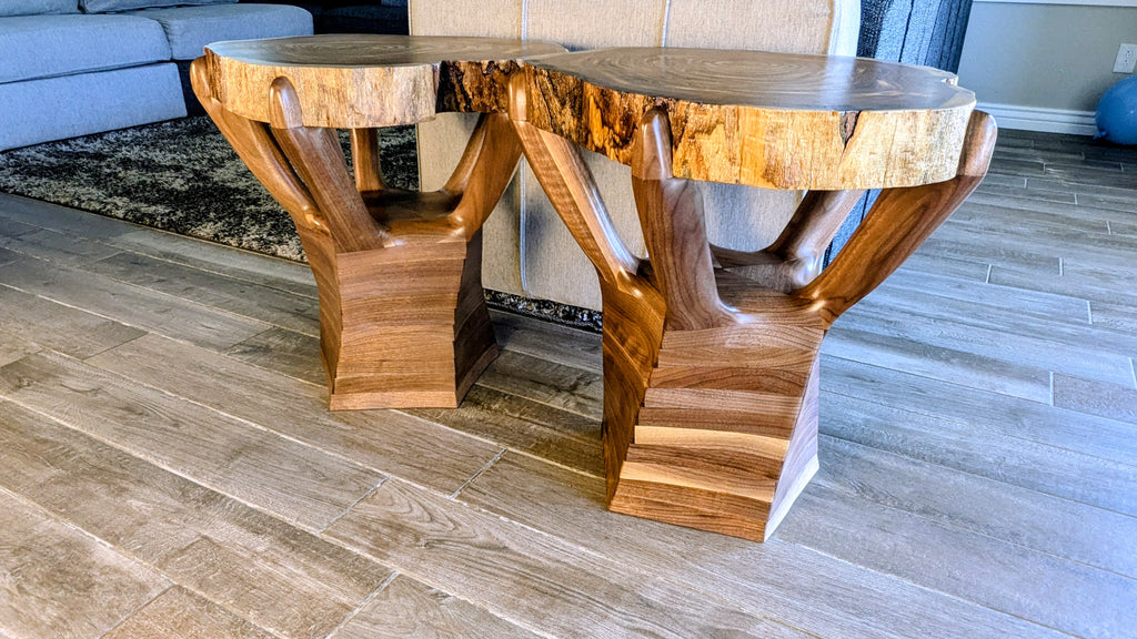 The Twisted Sisters Black Walnut end tables