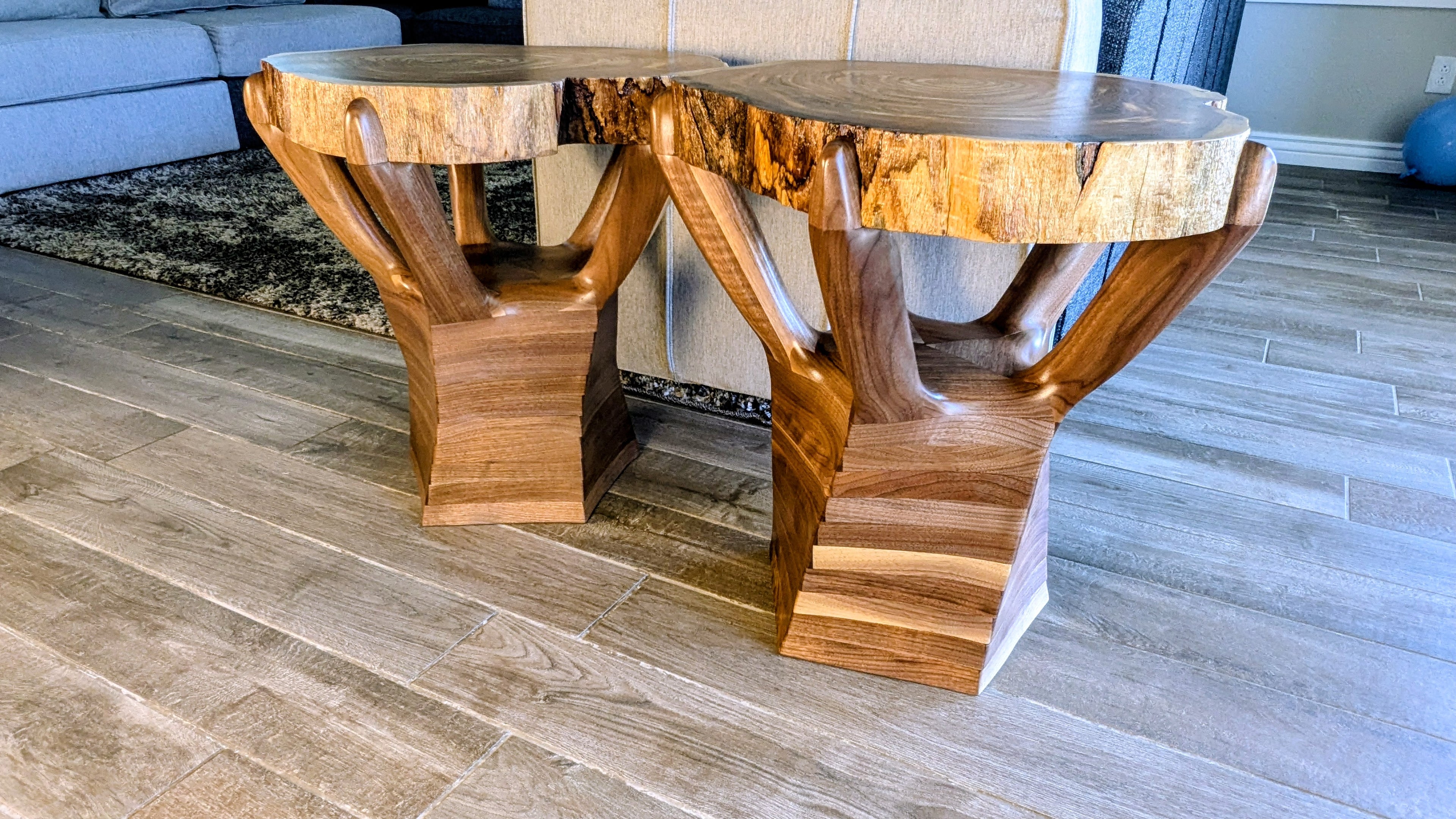 The Twisted Sisters Black Walnut end tables